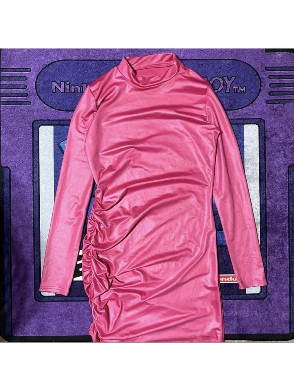 Pink tight leather bodycon dress